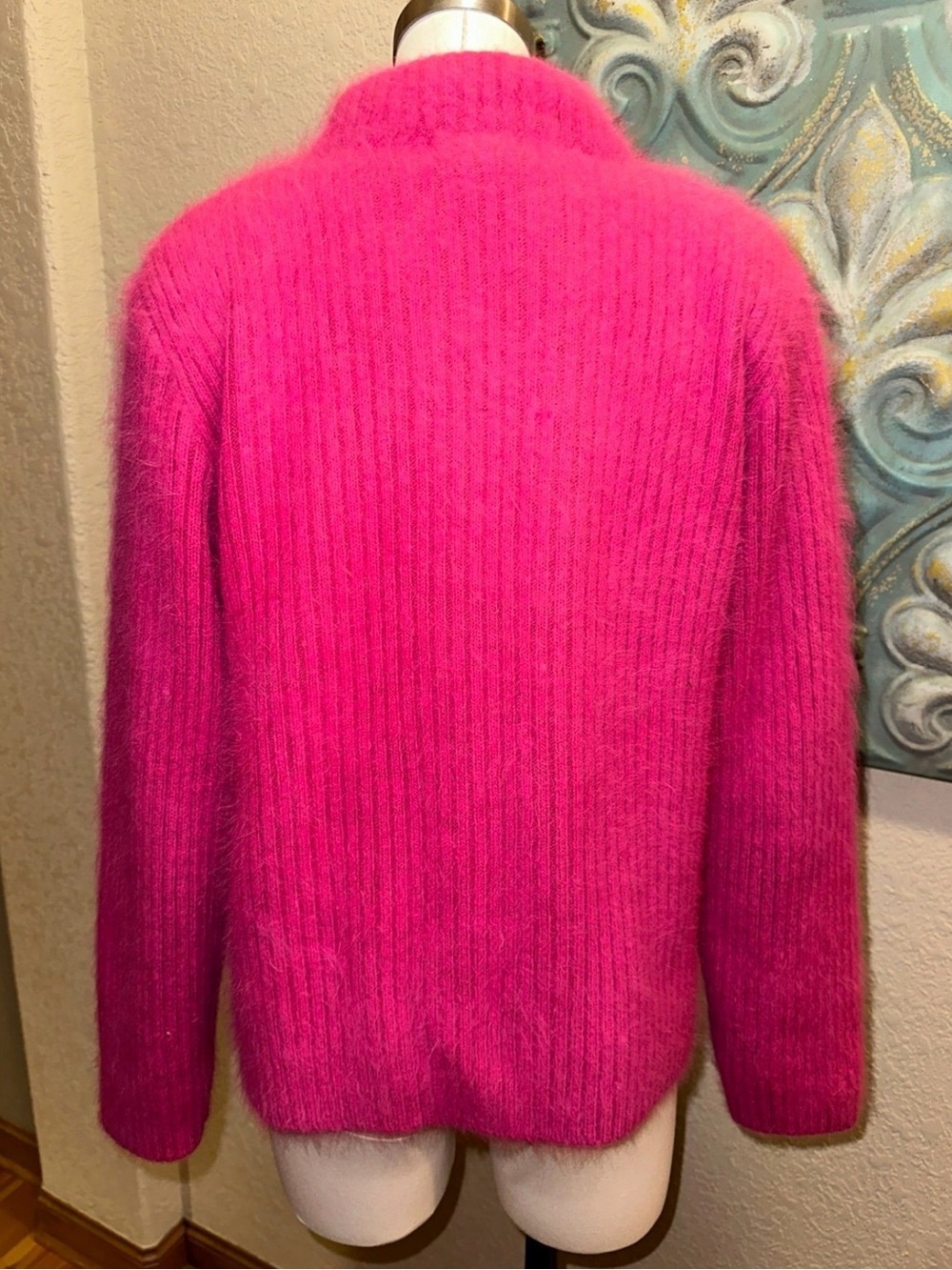 Venesha Womens M 80% Angora Pink Rhinestone Zip Cardigan Sweater Y2K Fuzzy - Picture 6 of 11